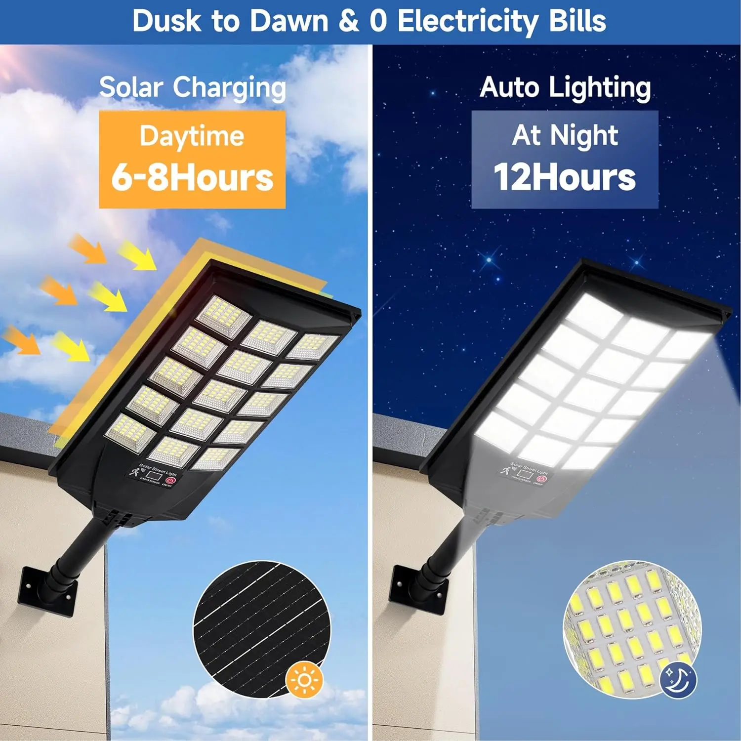 Solar Lights Outdoor Waterproof, 6500K Dusk to Dawn Solar Street Light Motion Sensor with Remote, LED Security Flood Light