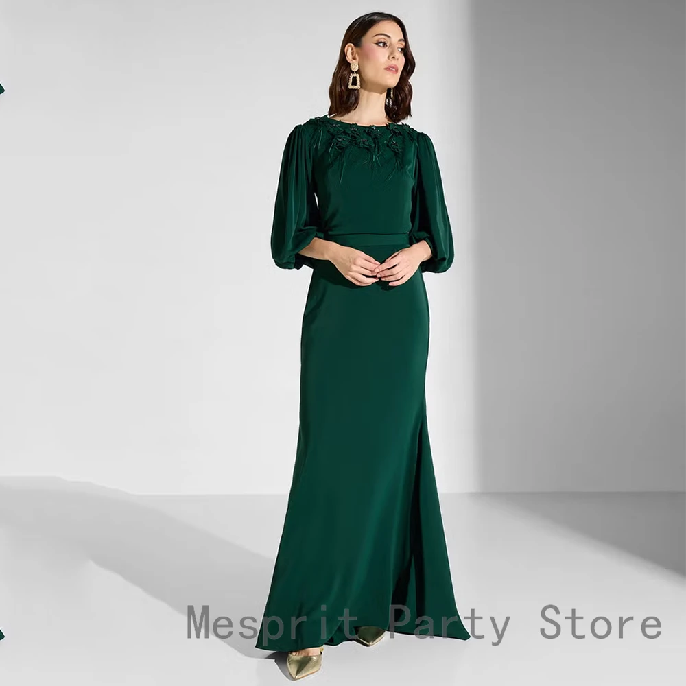 Elegancka Zielona Sukienka Wieczorowa Długa Suknia Balowa Dekolt O Obcisła Suknia Formalna na Przyjęcie Kwiaty z Piórami Sukienka Arabia Saudyjska