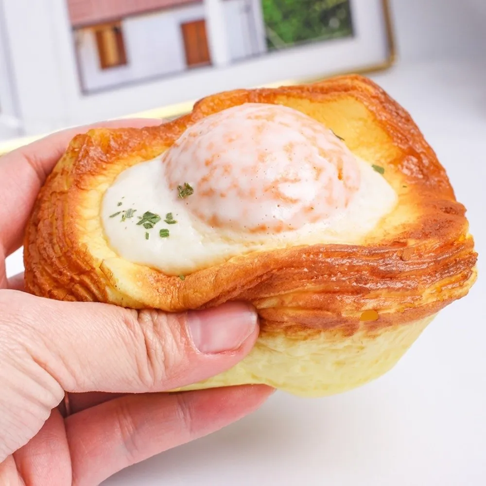 Creative Fried Egg Toast Squishy Super Soft Kneading Slow Rebound Fidget Funny Comfortable Sensory Stress Ball Home Decoration
