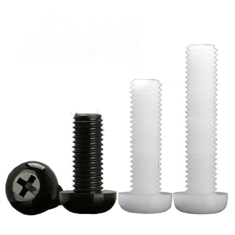 10/50X M2 M2.5 M3 M4 M5 M6 M8 Metric Threaded Black White Nylon Plastic Phillips Pan Head Cross Round Screw Bolt length 5mm-25mm