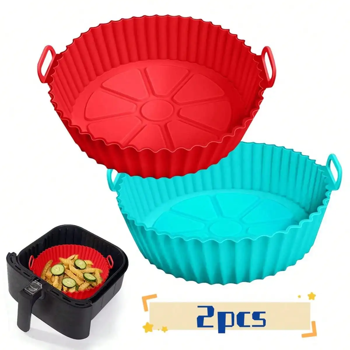 Black Friday-2 Pack Air Fryer Silicone Liners Pot for 3 to 5 QT, Basket Bowl, Replacement of Flammable Parchment Paper, Reusable