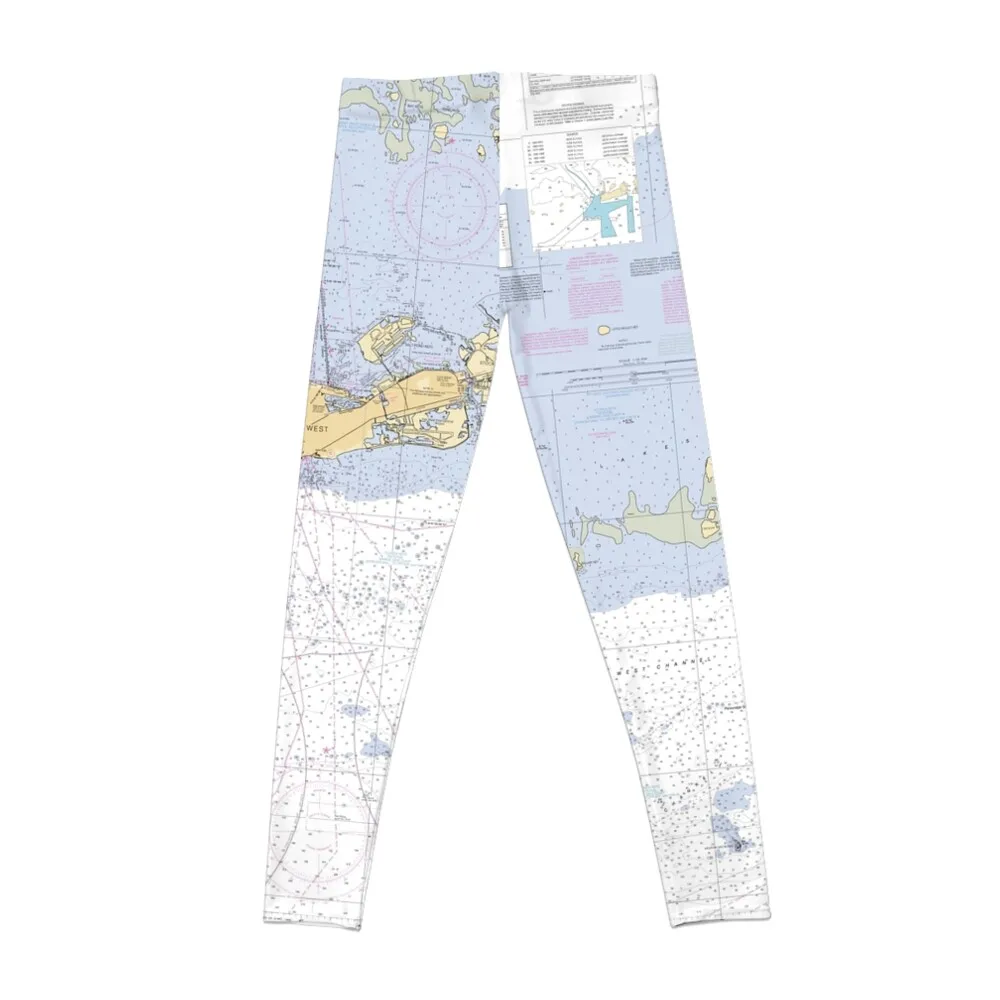 Key West Nautical Chart Leggings Fitness's gym clothes Women's high waist Womens Leggings