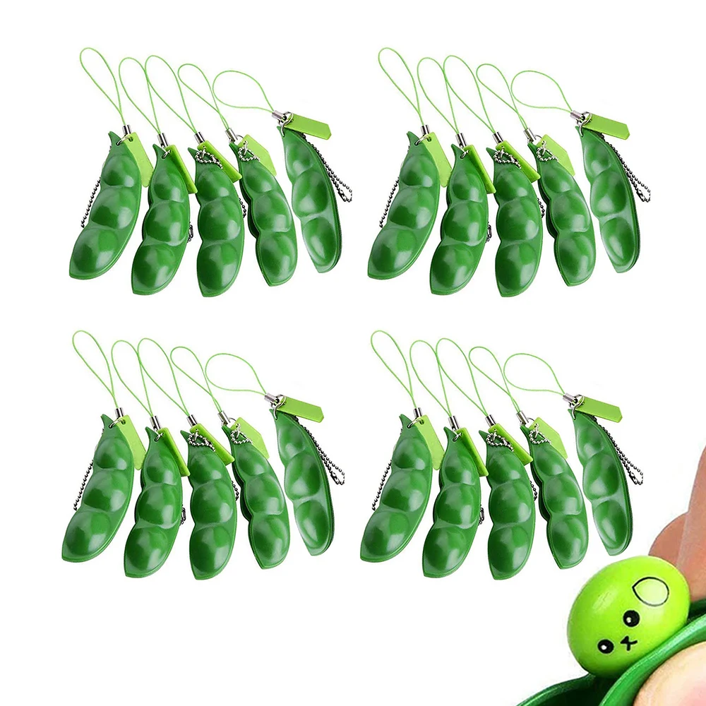 5/10/20Pcs Squeeze Beans Fidget Toy Stress Relief Fidget Toys Funny Squishy Edamame Soy Beans Peas Popper Cute Keychain