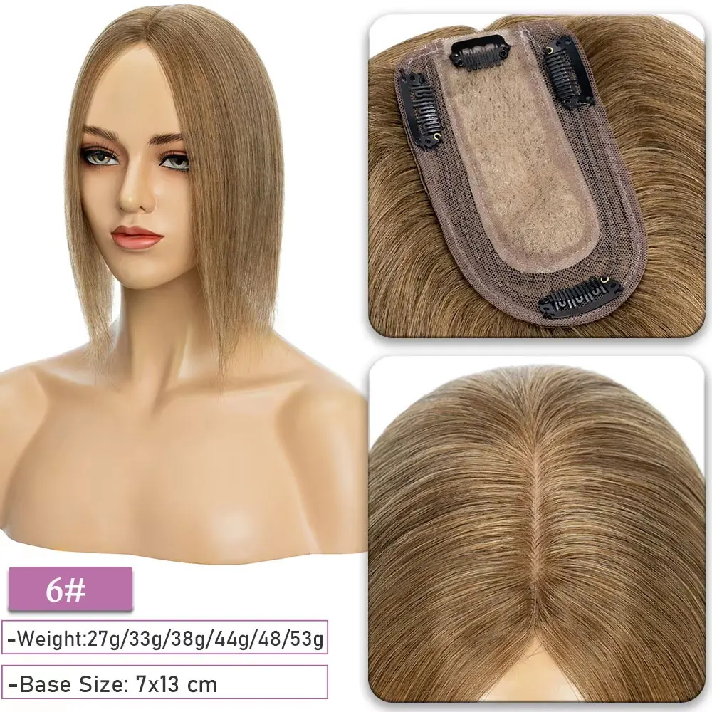 SEGO Kopfhaut-Topper aus 100 % Echthaar-Seide für Frauen mit dünner werdendem Haar, 7 x 13 cm, Seidenbasis, natürliches Haar, Clip-in-Top, Wiglet-Haarteile – Detail 15