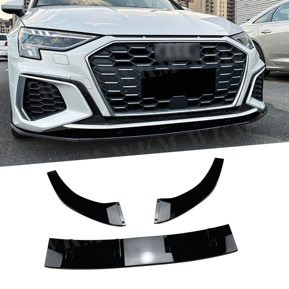 

ABS Carbon Look Front Lower Bumper Lip Spoiler Splitter Diffuser For Audi A3 S3 8Y 2021+ Cover Guard Protector Gloss Black