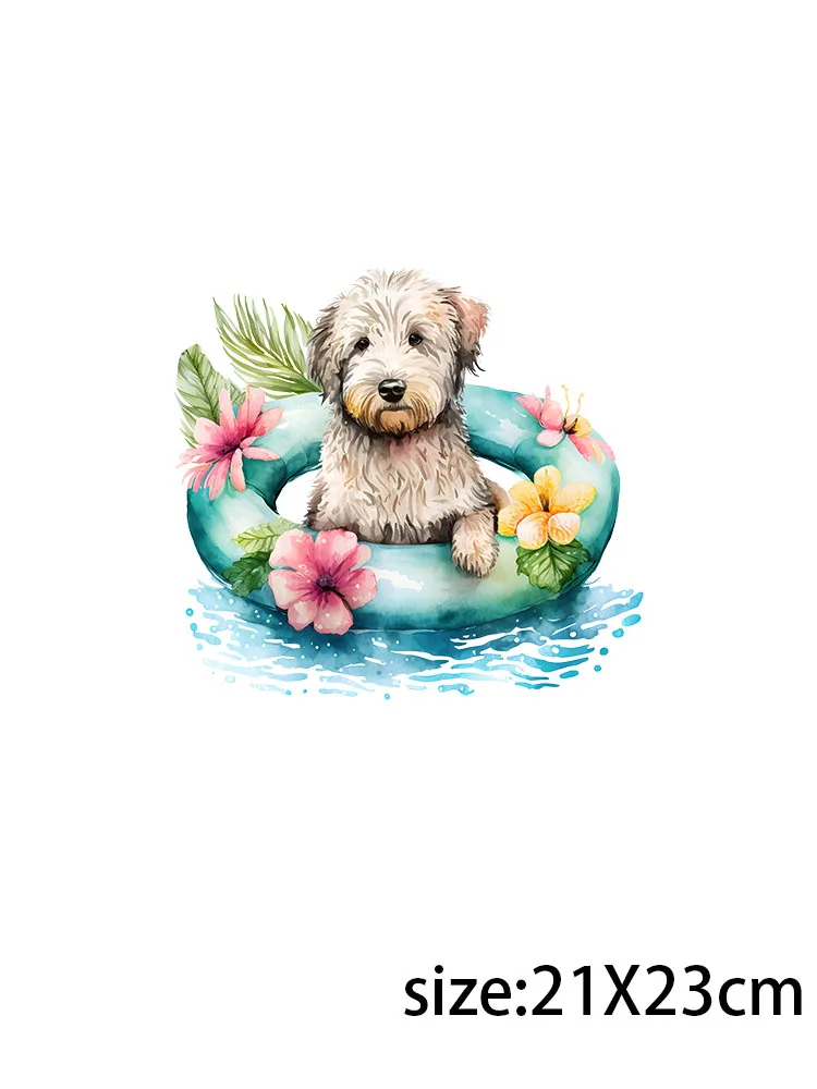 LETOP 1PCS Summer Swimming Holiday Dogs 20oz Uv Dtf Wraps Dtf Transfer Print Swimming Dogs Waterproof Sticker For Glass