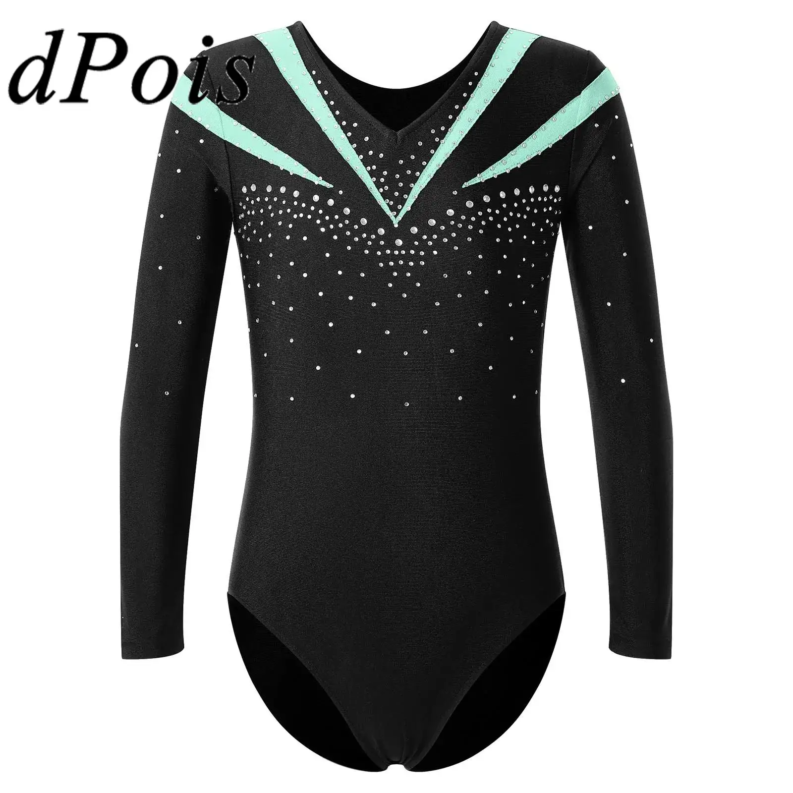 

Teens Gymnastics Jumpsuit for Girls Kids Long Sleeve Shiny Rhinestone Figure Ice Skating Bodysuit Children Ballet Dance Leotard