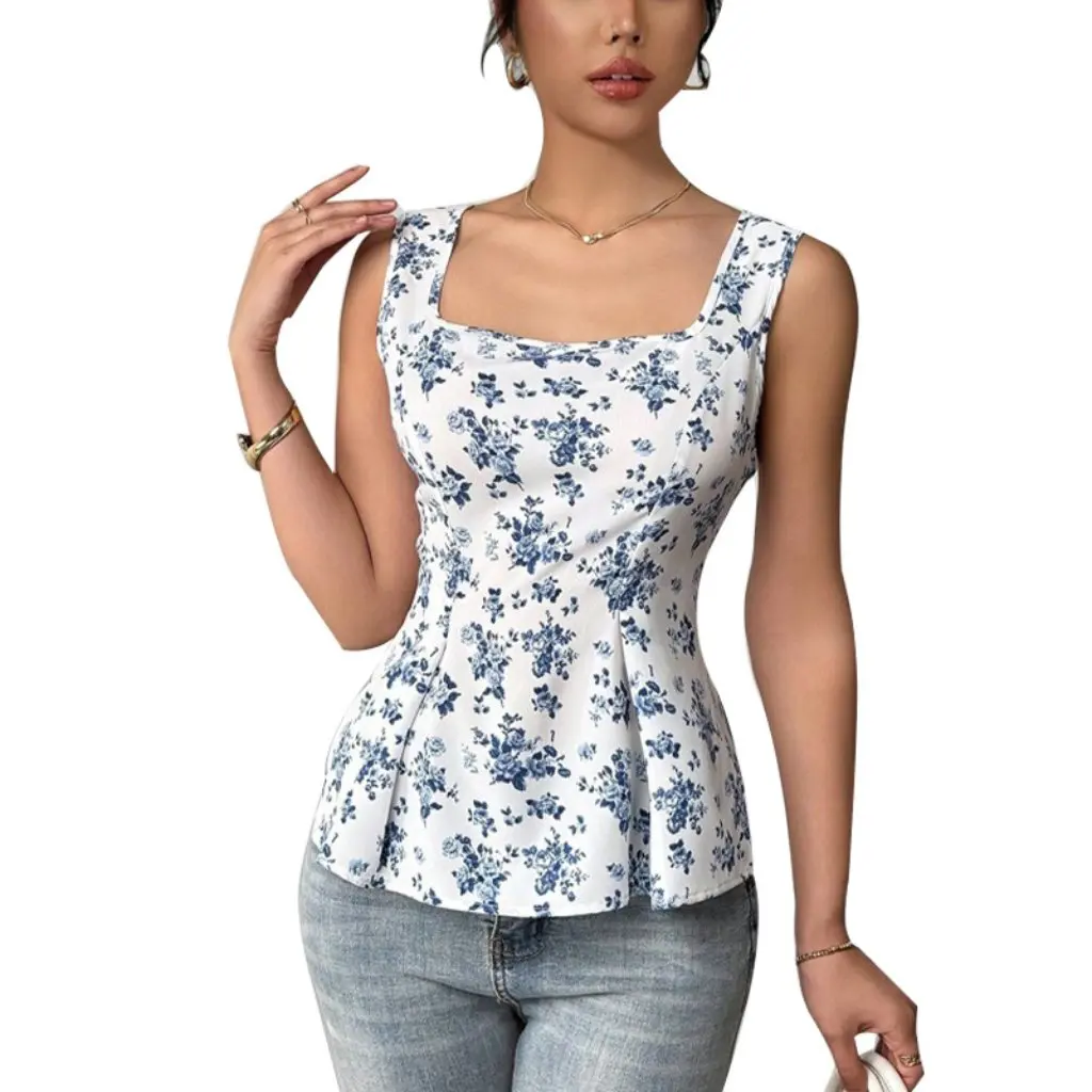 

Floral Lace Vest Sling Top Women's Summer European American Style Vacation Wear