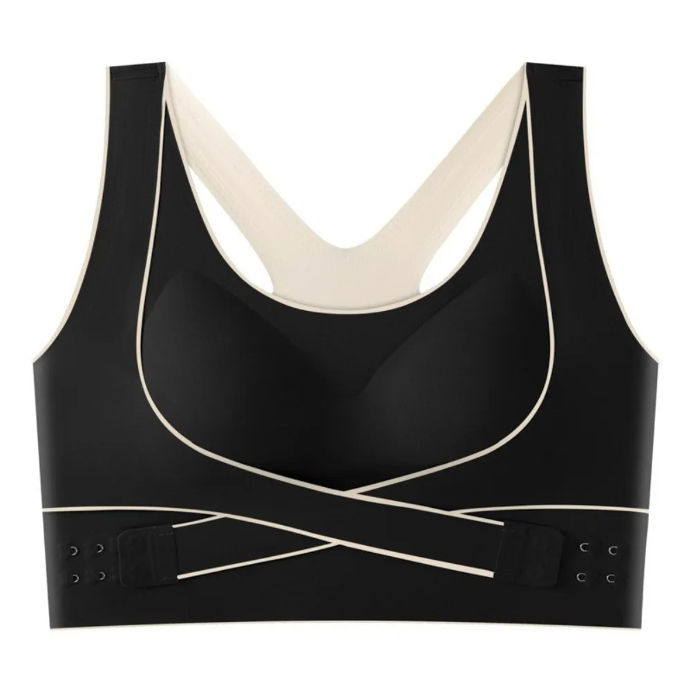 

Shockproof Wireless Padded Sports Bra Gathering Front Adjustable Buckle Training Fitness Bra Breathable Moisture-Wicking