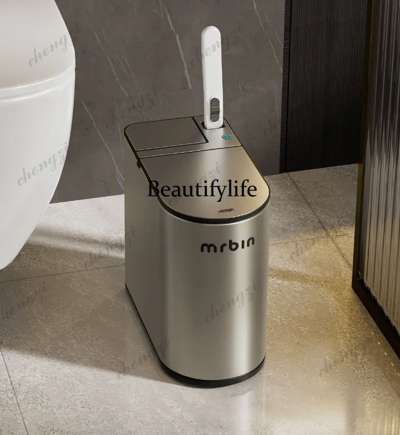 Toilet toilet special trash can toilet brush integrated induction stainless steel 2026 new sanitary bucket