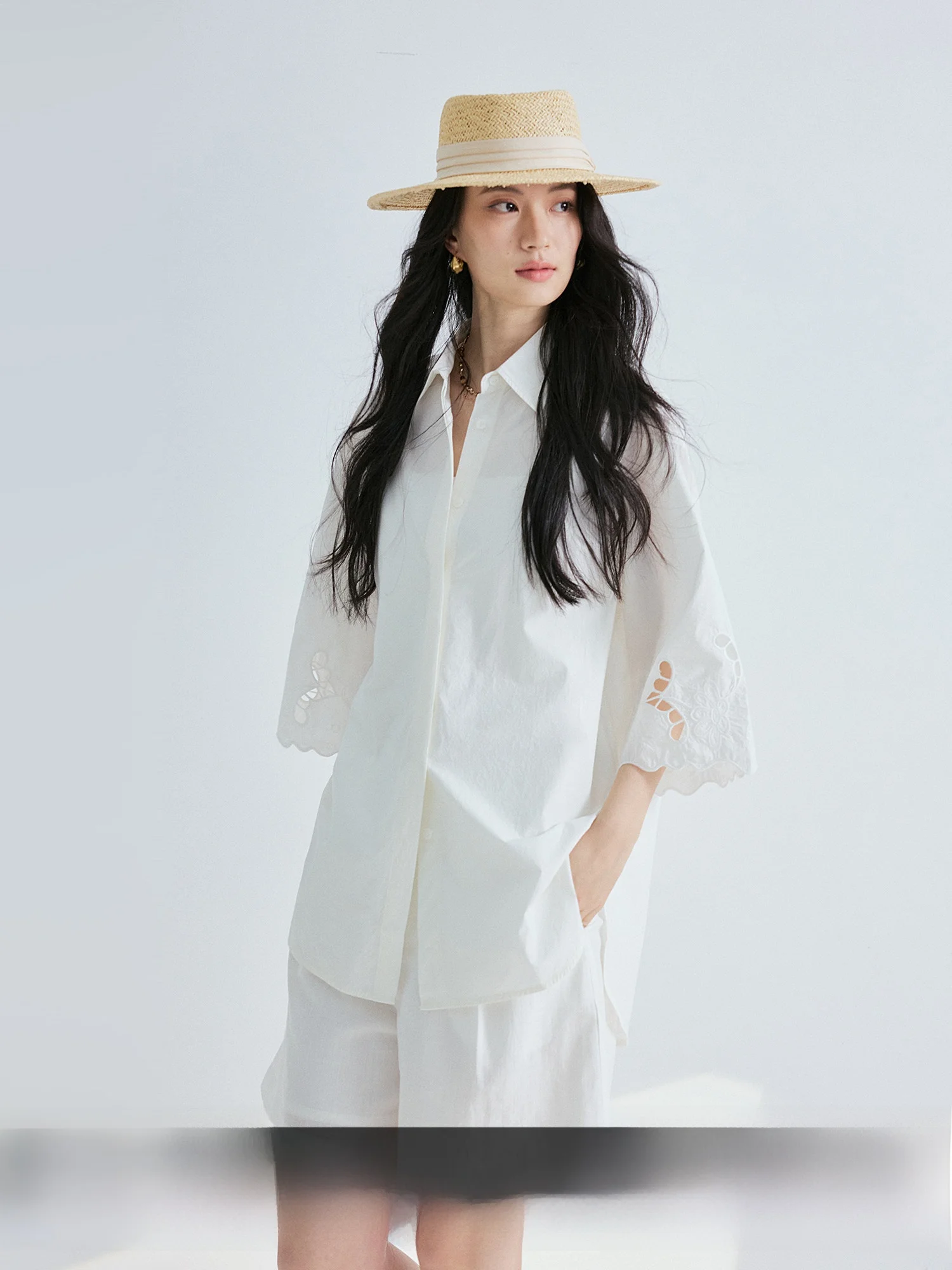 

Элегантная женская рубашка из чистого хлопка с вышивкой, весенняя универсальная блузка во французском стиле, дышащая и удобная хлопковая блузка для повседневной носки