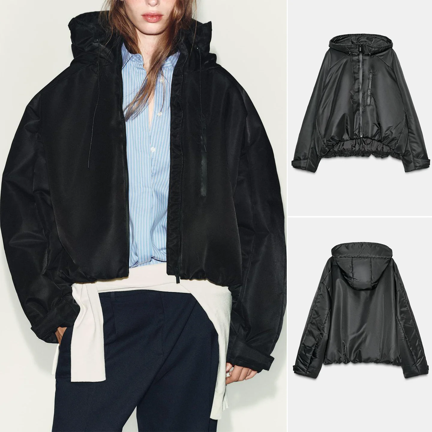 

Fall Winter New Arrival Women's American Simple Stand Collar Long Sve Hooded Waterproof Windproof Cotton Jaet Coat