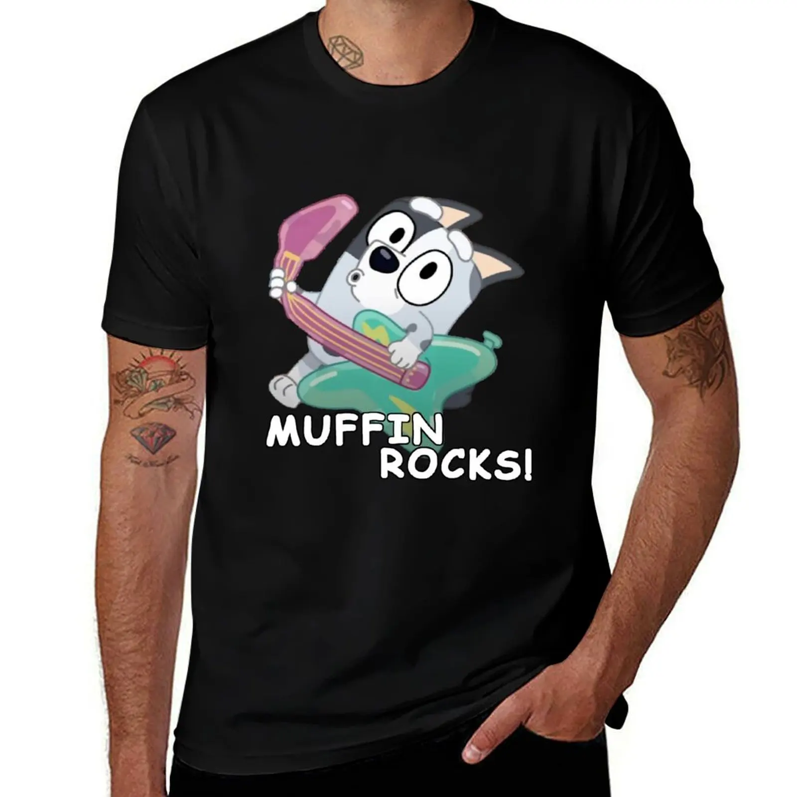 MUFFIN ROCKS the inflatable Guitar blue dog heeler T-Shirt anime graphics anime figures compression shirt men