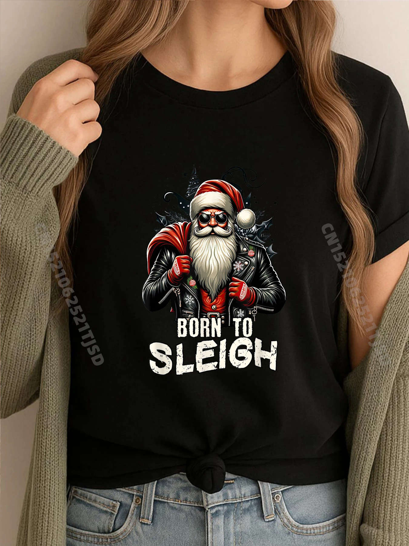 

Born To Sleigh Santa Christmas Punk Rebel Luxury Clothing Men's Cotton T-Shirt Happy New Years