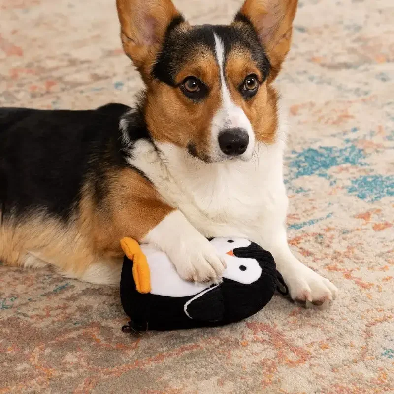 Strong 'N Silent Penguin Silent Squeak Plush Dog Toy,  Guard Technology - Black/White, Medium