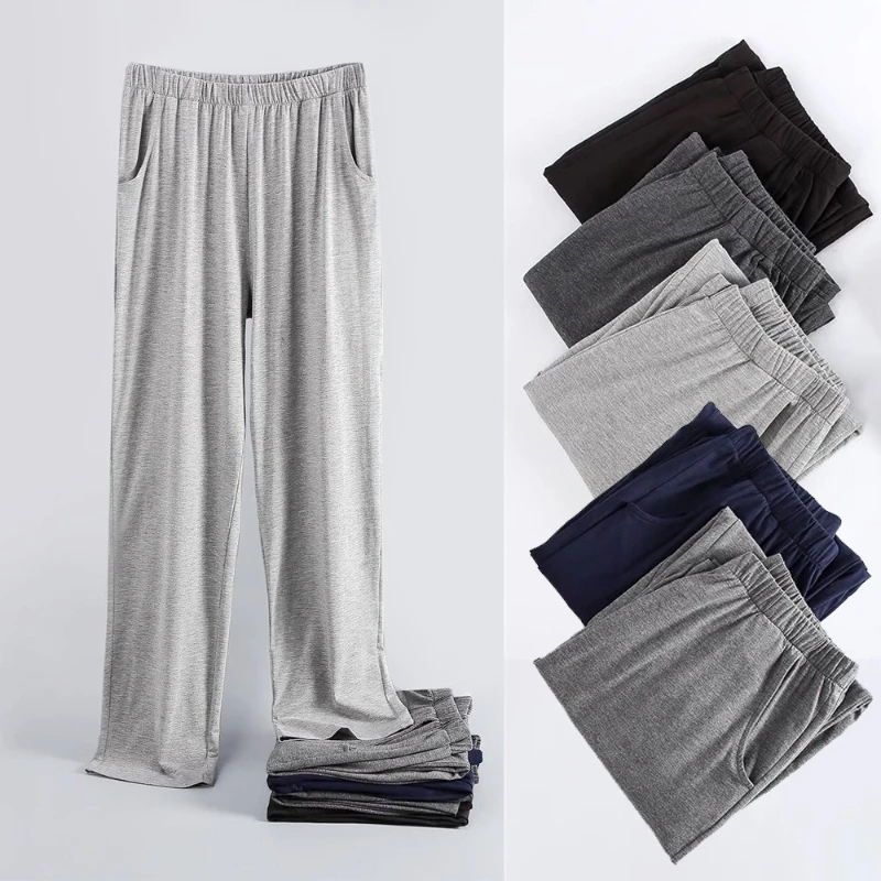 Men's Pajama Pants Modal Home Pants Thin Casual Loose Elastic Sports Morning Exercise Pants Simple Casual with Pocket Gray Soft