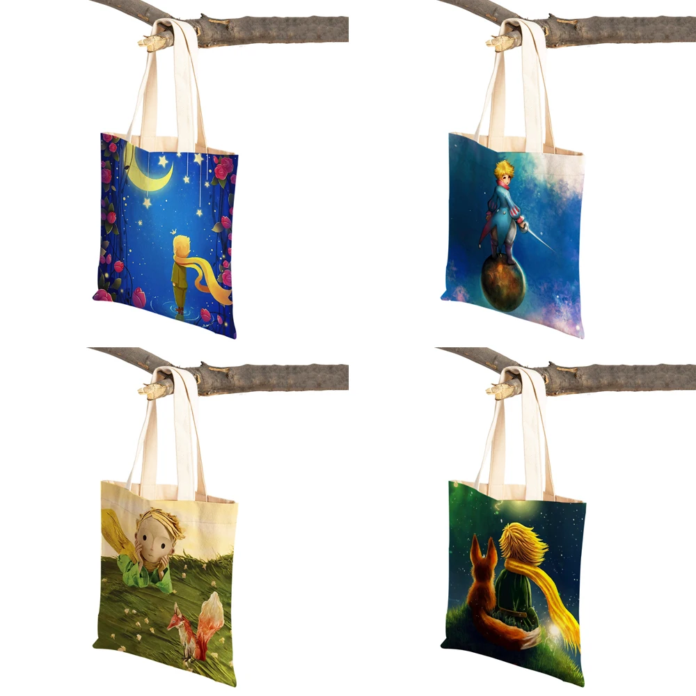 Little Prince  Women Shopping Bag Double Print Fashion Classic Cartoon Anime Student Canvas Travel Tote for Children Boys Girl