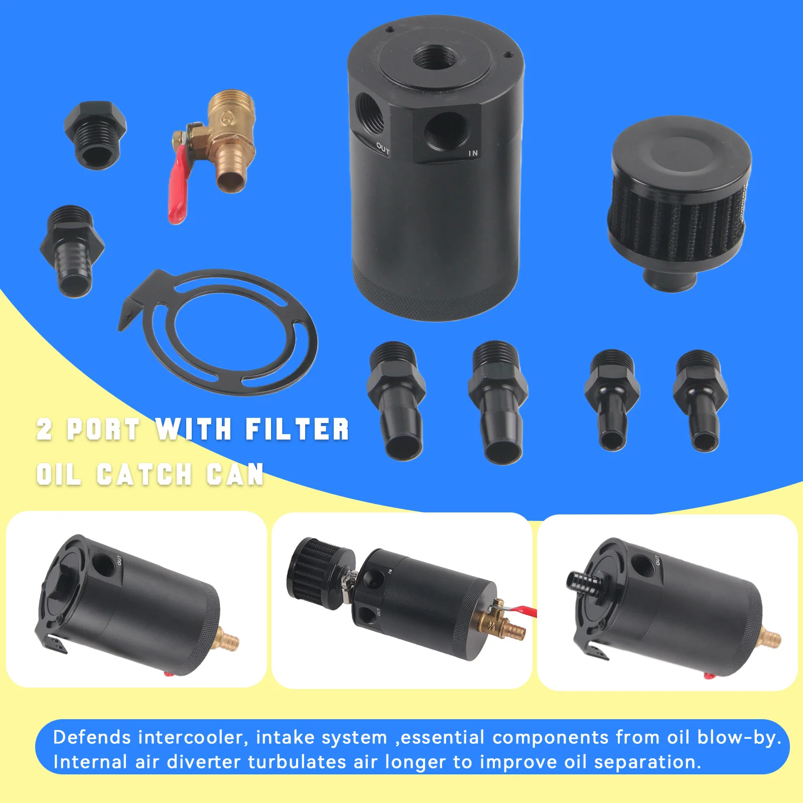 علبة مع فلتر الوقود ثنائي المنفذ من الألومنيوم لعلب التقاط الزيت العالمي وخزانات الخزانات