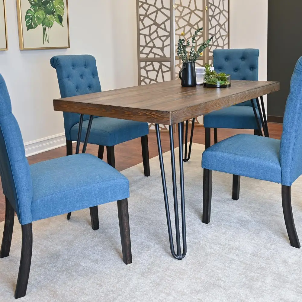 

Ashford 5-Piece Dining Set Rustic Dark Pine Hairpin Table with 4 Padded Chairs Espresso Legs
