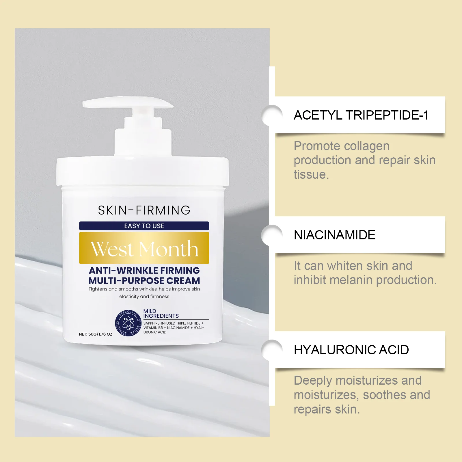 West Month Anti-Falten-Straffungscreme, tief feuchtigkeitsspendend, feuchtigkeitsspendend, straffend, hautpflegend, straffend, entfernt feine Linien, Anti-Aging