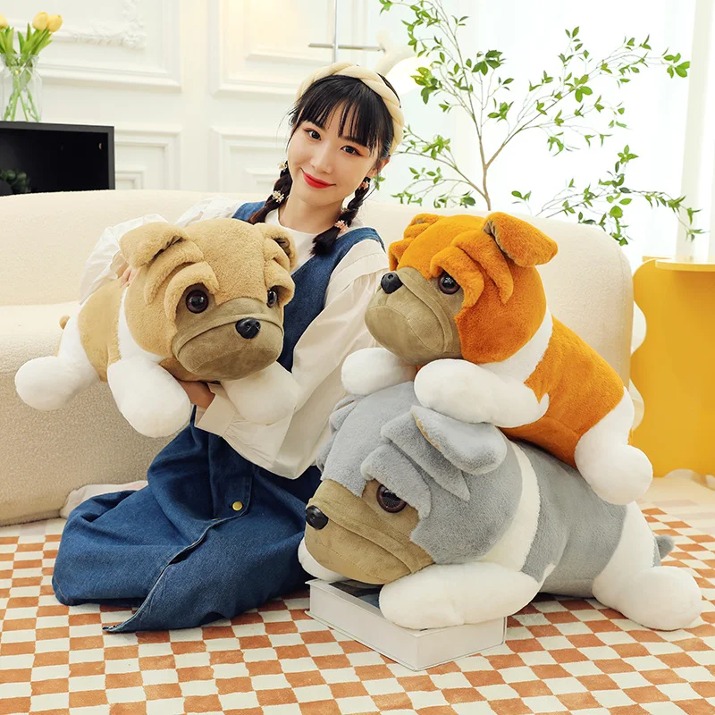 New Simulation Shar Pei Dog Plush Toy Super Soft Stuffed Animals Home Decor Stupid Puppy Plushies Throw Pillow Doll Girls Gifts