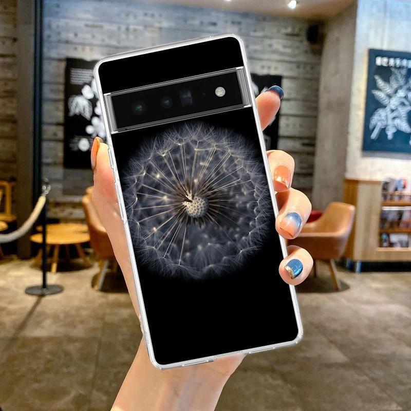 حافظة لهاتف جوجل بيكسل 9 8 7 6 9A 8A 7A 6A 5 4 5A 4A 3A Pro XL غطاء شفاف ناعم وشفاف زهرة الهندباء