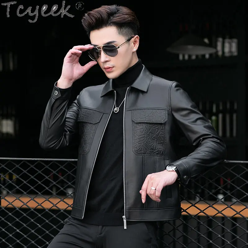 

Tcyeek 23 Casual Leather Jacket Soft Men 100% Genuine Leather Sheepskin Coat Short Slim Coats Man Clothes Chaquetas Hombre Tide