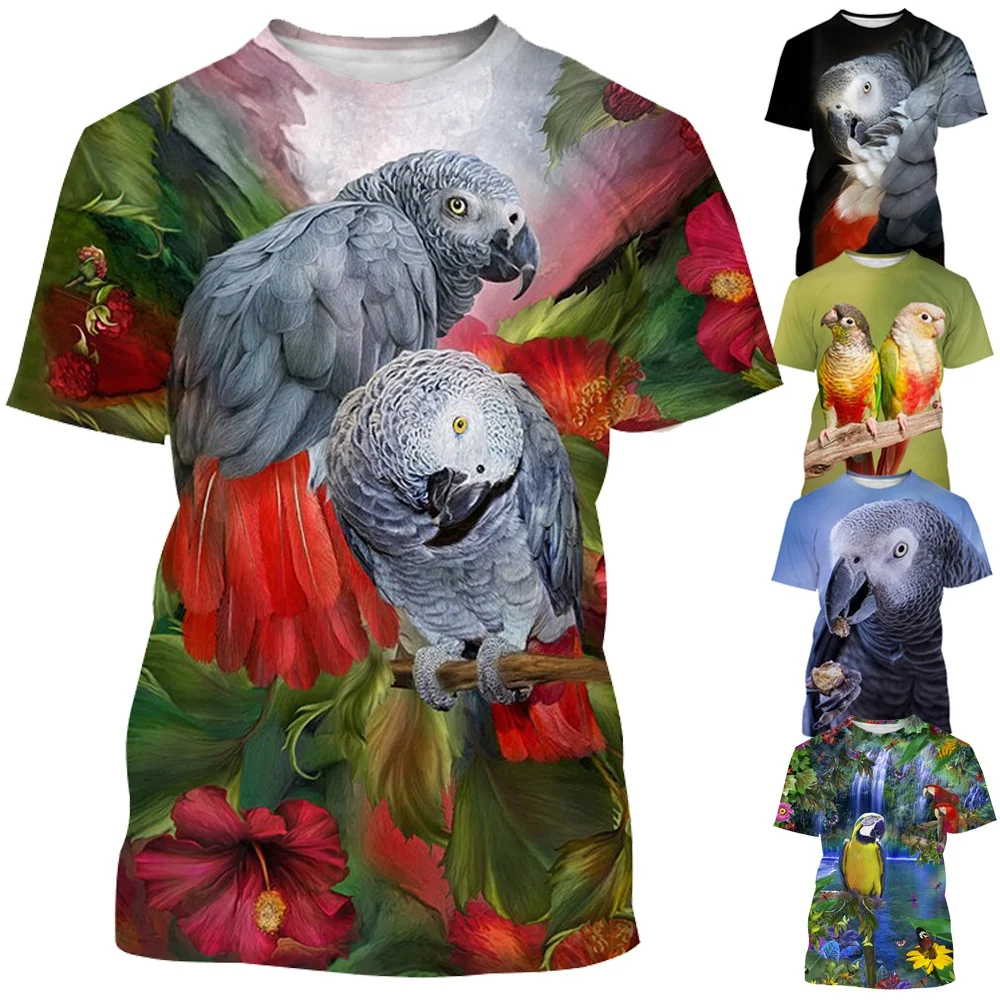 New Fashion Parrot Animal 3D Printing T-shirt Men\'s and Women\'s Summer Casual Short-sleeved Shirt Tops