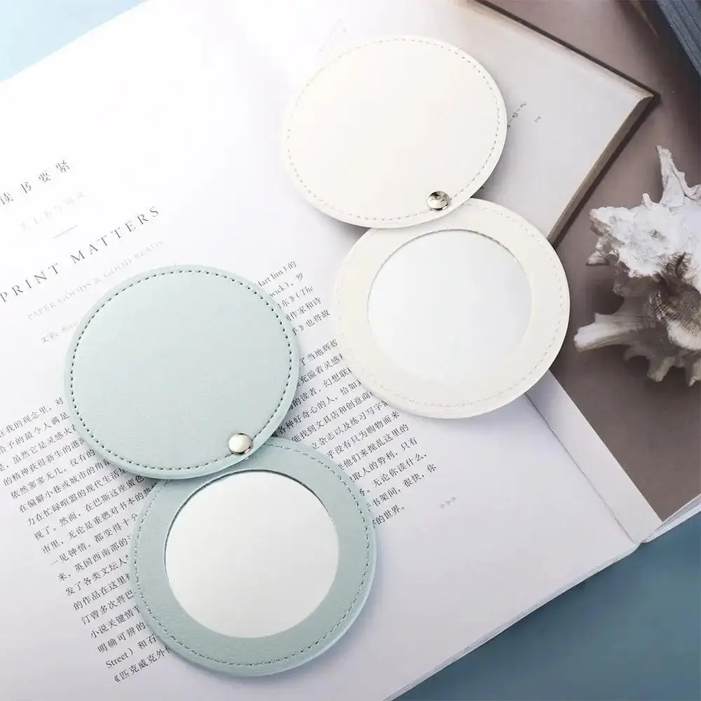 Round Makeup Mirror Portable Lightweight Pu Leather Cosmetic Mirror Mini Ultra-Thin Pocket Mirror