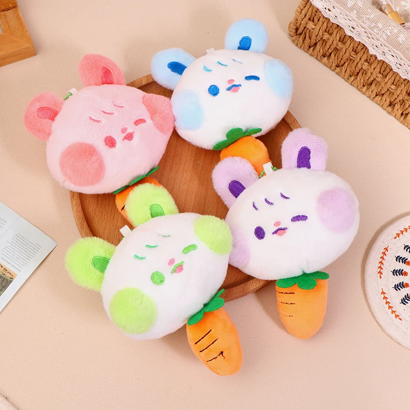 Pull-out Carrot Rabbit Plush Toy Cartoon Bunny Pendant Soft Stuffed Doll Plushies Keychain Car Key Ring Backpack Bag Decor