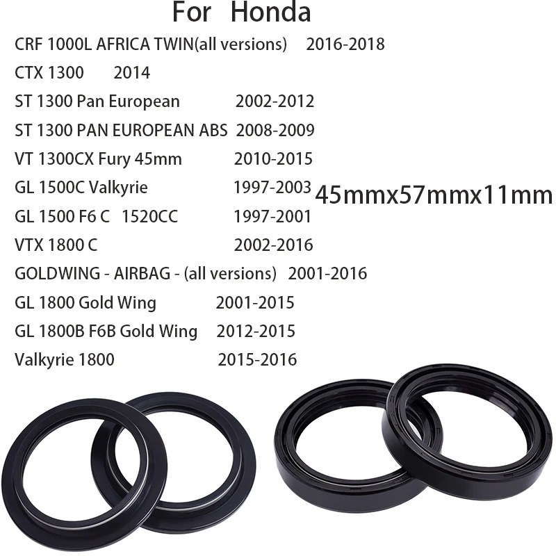 Fork Oil Seal Dust Seal Kit 45x57x11 mm For Honda CRF1000 Africa Twin CTX1300 ST1300 VT1300 VTX1800 Valkyrie Gold Wing GL1800