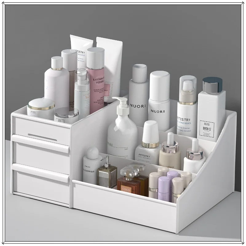 Caja de maquillaje estilo cajonera, tocador, caja de almacenaje para maquillaje de escritorio, organización compartimentalizada, estante de almacenamiento para dormitorio