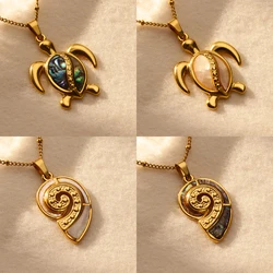 Summer Beach Turtle Necklace for Women Beads Chain Pendans Necklaces Female Charm Stainless Steel Jewelry y2k Accessories collar