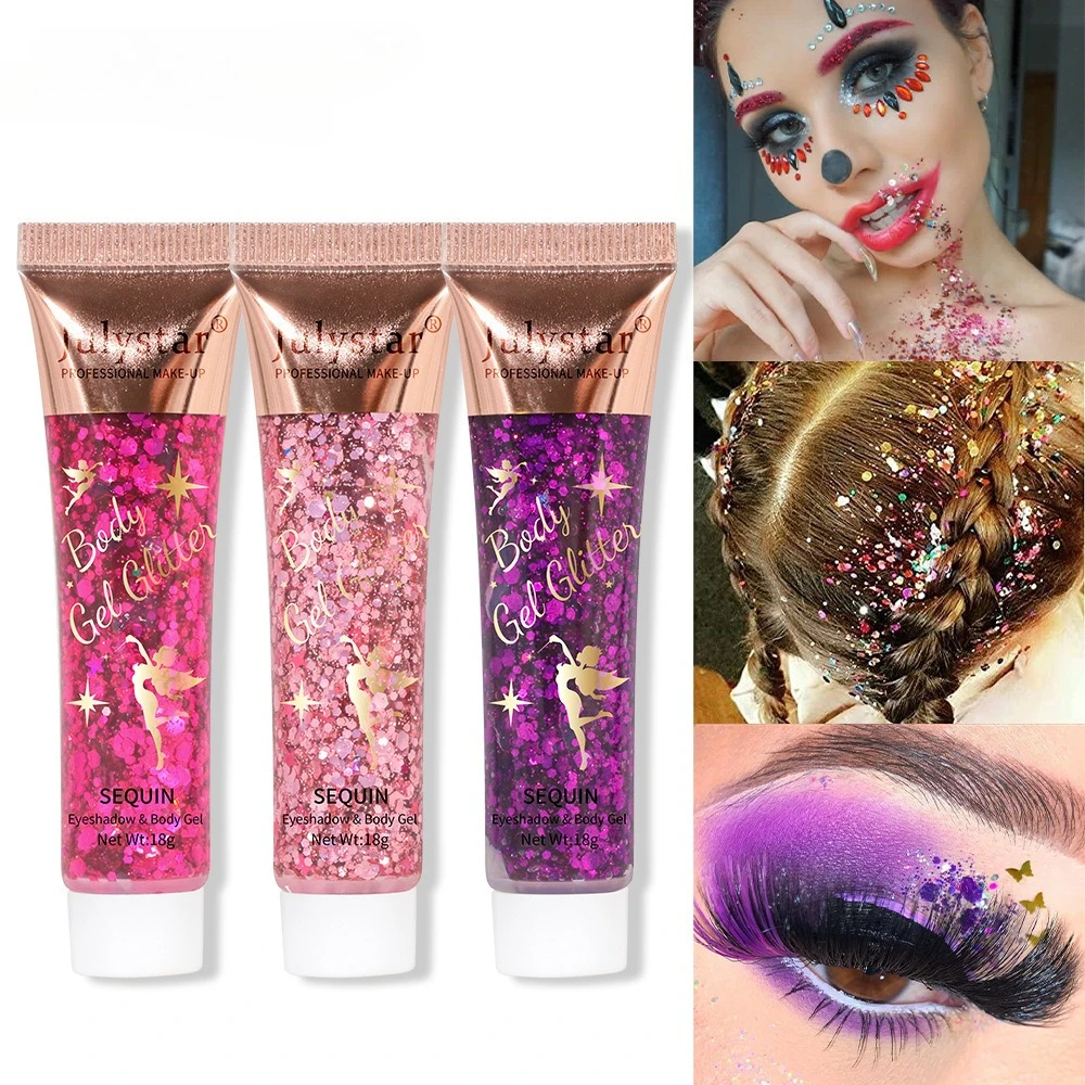 Glitzer-Gel im Meerjungfrau-Skala, schillernd, mehrfarbig, für Gesicht, Lippen, Körper, Bühne, Make-up, wasserbasierter, schnell trocknender Pailletten-Lidschatten