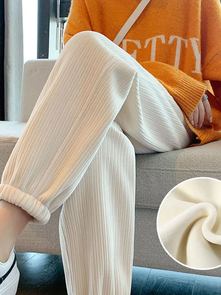 

Women Warm Winter Plush Thick Cashmere Corduroy Pants Female Casual Korean Style Sweatpants Loose Harem Long Trousers Joggers