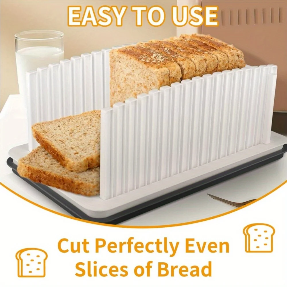 

E5 Adjustable Bread Slicer with Crumb Tray, Folding and Adjustable Manual Handhold Homemade Slicer, Multifunctional Bread Slicer