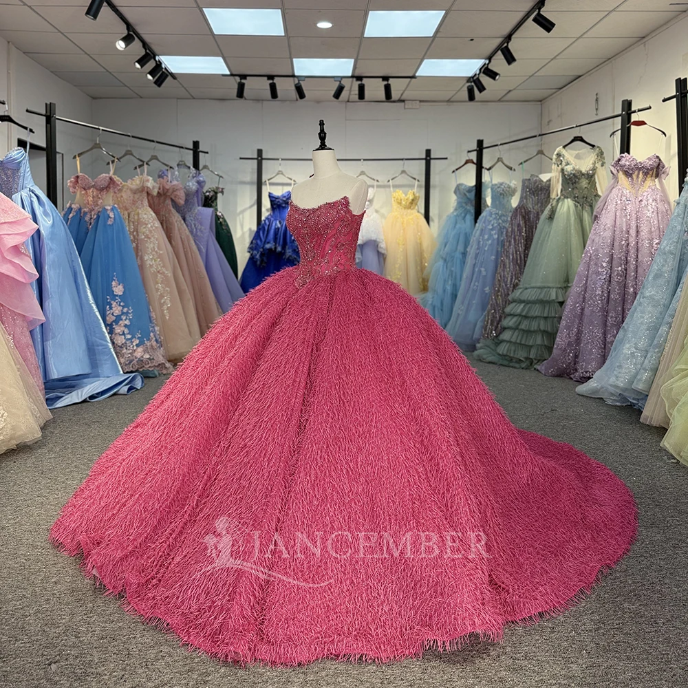 فساتين Quinceanera الوردية اللامعة 15 2025 مطرز تول Ruched ذيل الكرة ثوب الزفاف مخصص vestidos de 15 quinceañera