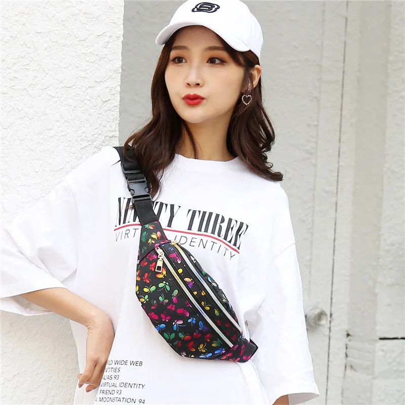Fashionable waist bag double zipper butterfly multifunctional shoulder crossbody bag pu change mobile phone storage
