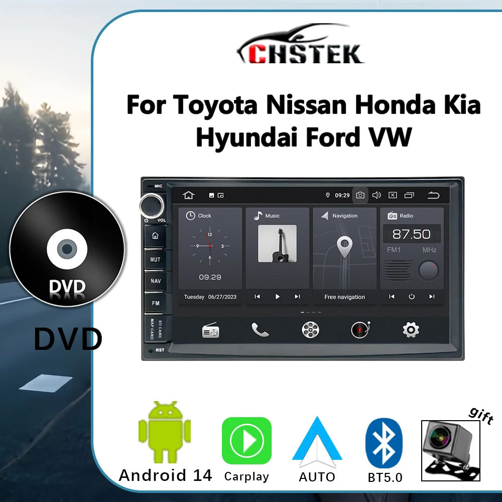 

CHSTEK DVD Car Radio Android 14 For Toyota Nissan Honda Kia Hyundai Ford VW CarPlay WIFI Autoradio Navigation Player Bluetooth