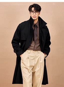 Men's Long Double-Breasted Trench Coat 4 Mauroicardi Spring Autumn Long Black Khaki Trench Coat Men Shoulder Pads Double Breasted Chic British Style Fashion Clothes 2025 4