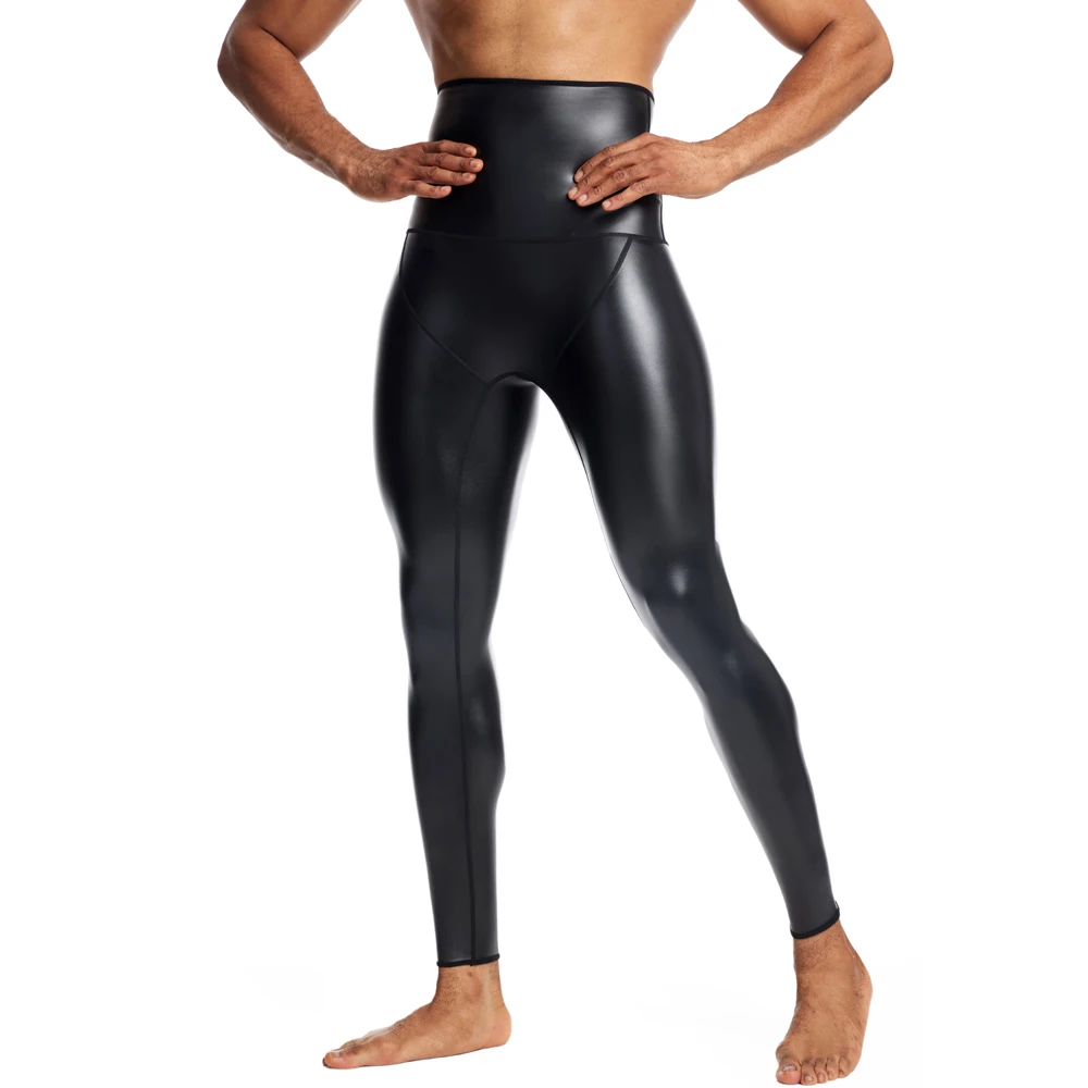 Cool guy New High Waist Leather Pants Slim PU Pants Men Body Shaper Black Cowboy Men's Leather Pants Motorcycle Riding Pants
