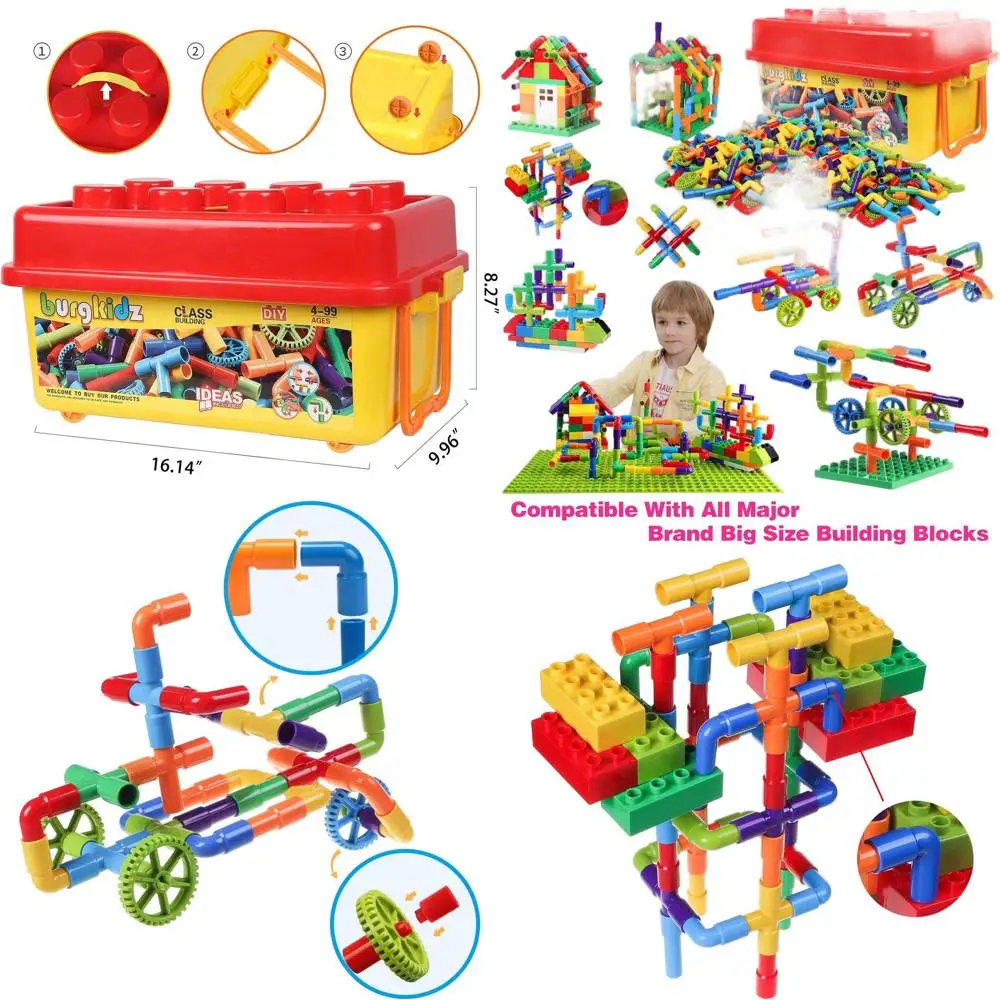 

STEM Learning Set: 426-Piece Interlocking Pipes with Wheels for Kids, Ages 3+