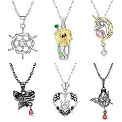 New Gifts Authentic Butterfly Animal Black Skull Heart Pendant 925 Sterling Silver Necklace for Women Fashion Fine Jewelry