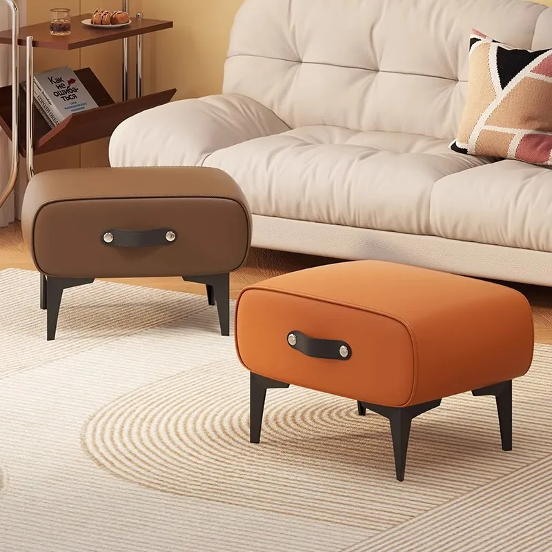

Leather Small Stool Household Small Bench Living Room Sofa Coffee Table Stool Light Luxury Handle Stool Shoe Change Low