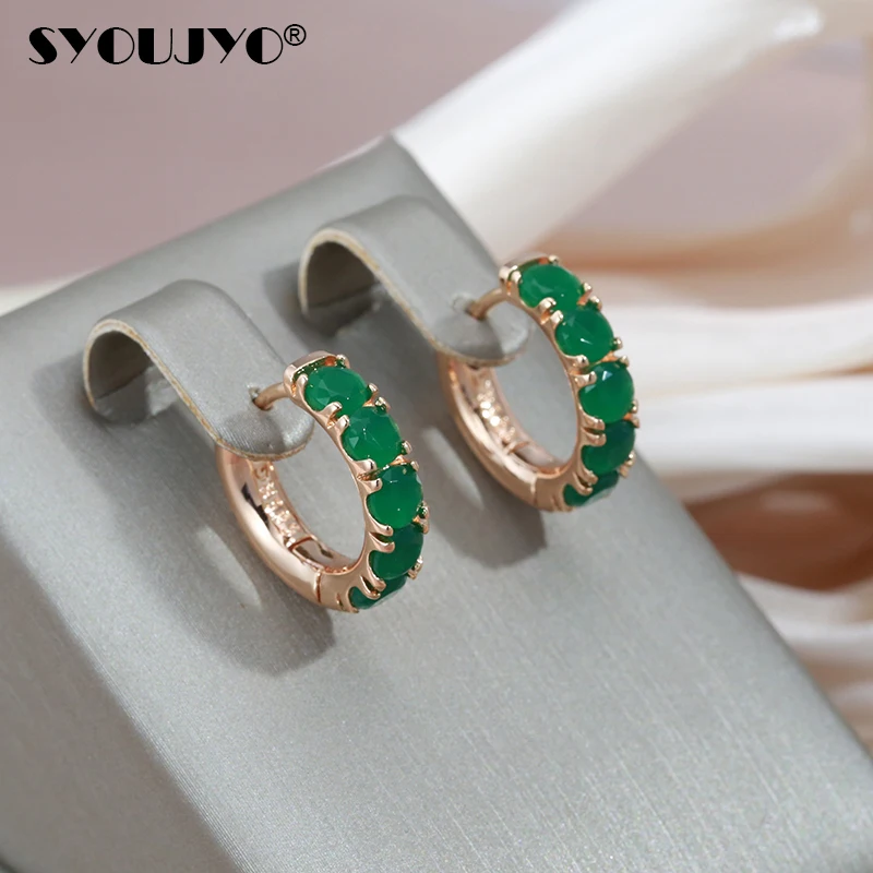 SYOUJYO Opal Dark Green Natural Stone Hoop Earrings Dla kobiet Luksusowa biżuteria ślubna w kolorze różowego złota 585 Vintage Modne kolczyki