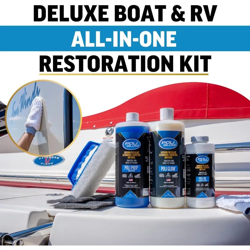Deluxe Kit Fiberglass RV & Boat Cleaner - Complete Fiberglass Restorer for Boats and RVs - Eliminates Oxidation