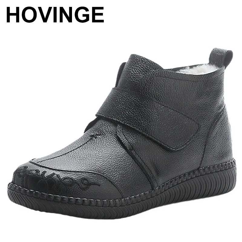 

Women Snow Boots Winter Warm Natural Wool Fur Ankle Boots Women Genuine Leather Flat Soft Comfort Shearling Casual Shoes