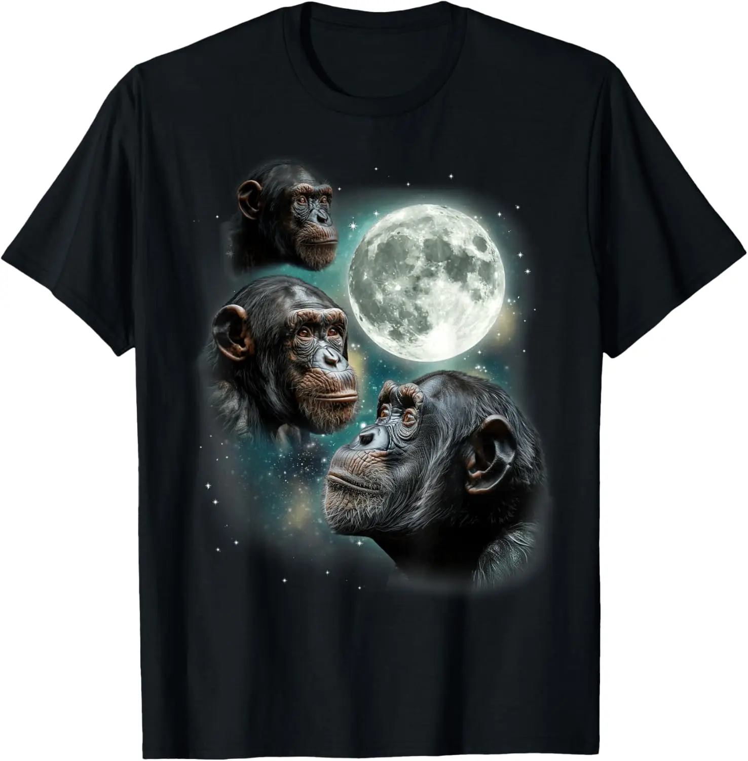

Three Chimpanzee Moon Gaze Graphic Tee Men Casual Cotton Short Sleeve T-Shirt Trip
