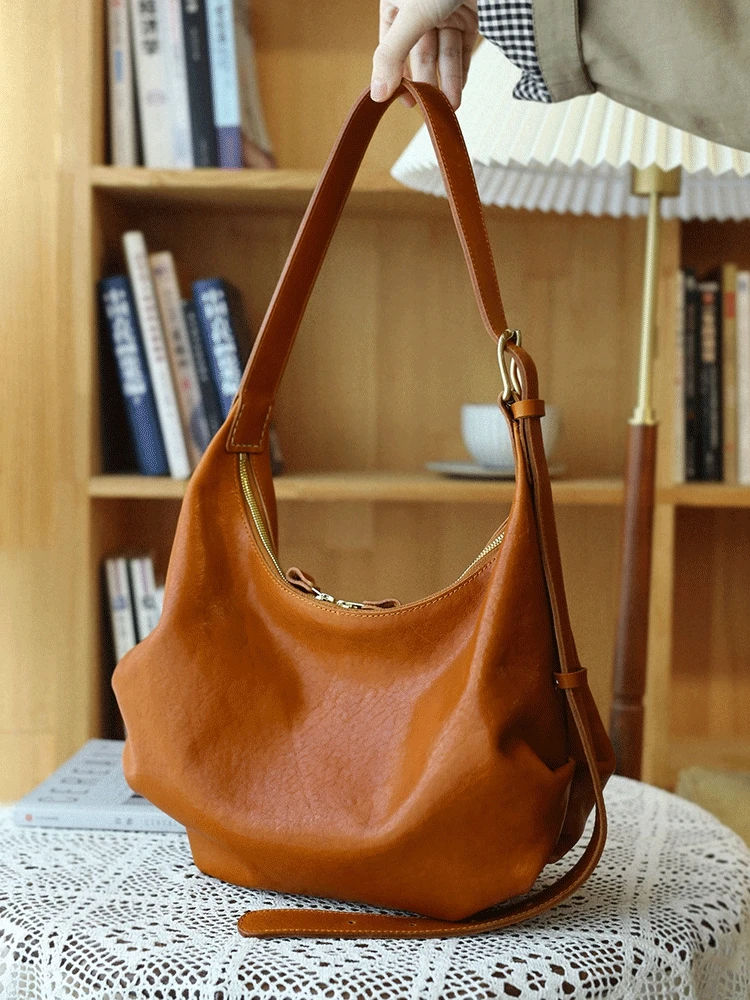 PNDME Simple fashion high-quality first layer cowhide women's shoulder bag casual designer handmade genuine leather underarm bag