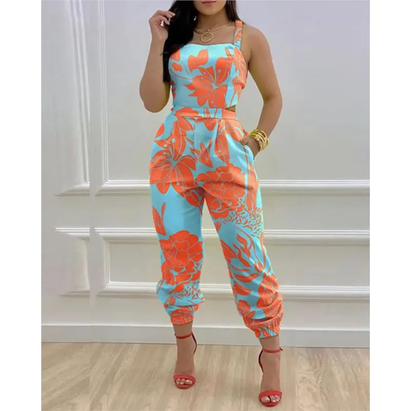 Women's Jumpsuit Fashion Sexy Bowknot Suspender Printed Jumpsuits Elegant Casual High Waist Jumpsuit For Women Summer Streetwear